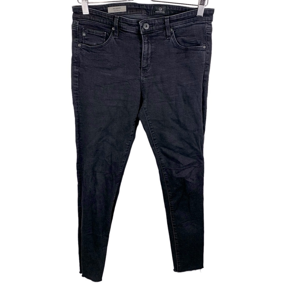 AG Adriano Goldschmied sz 30R Black Legging Super Skinny Ankle Jeans Raw Hem